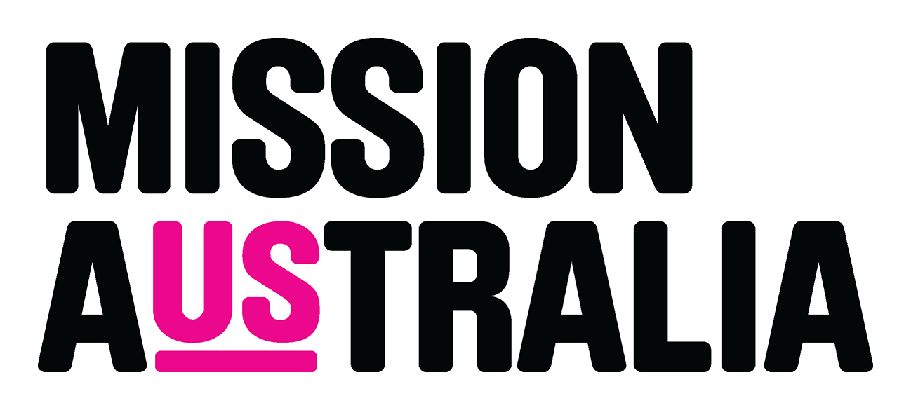 Logo for Mission Australia, featuring the word 'Mission' stacked on top of the word 'Australia'