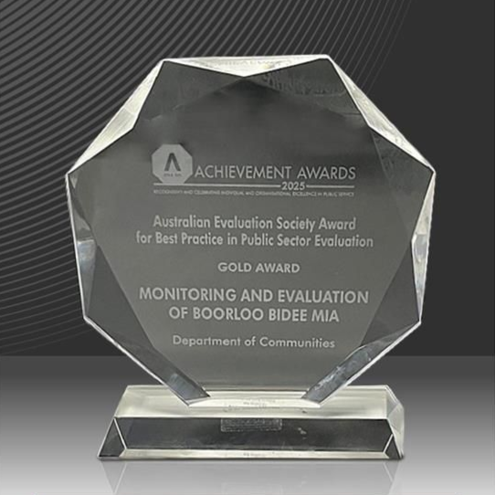 Glass trophy depicting award from 2025 IPAA WA award ceremony