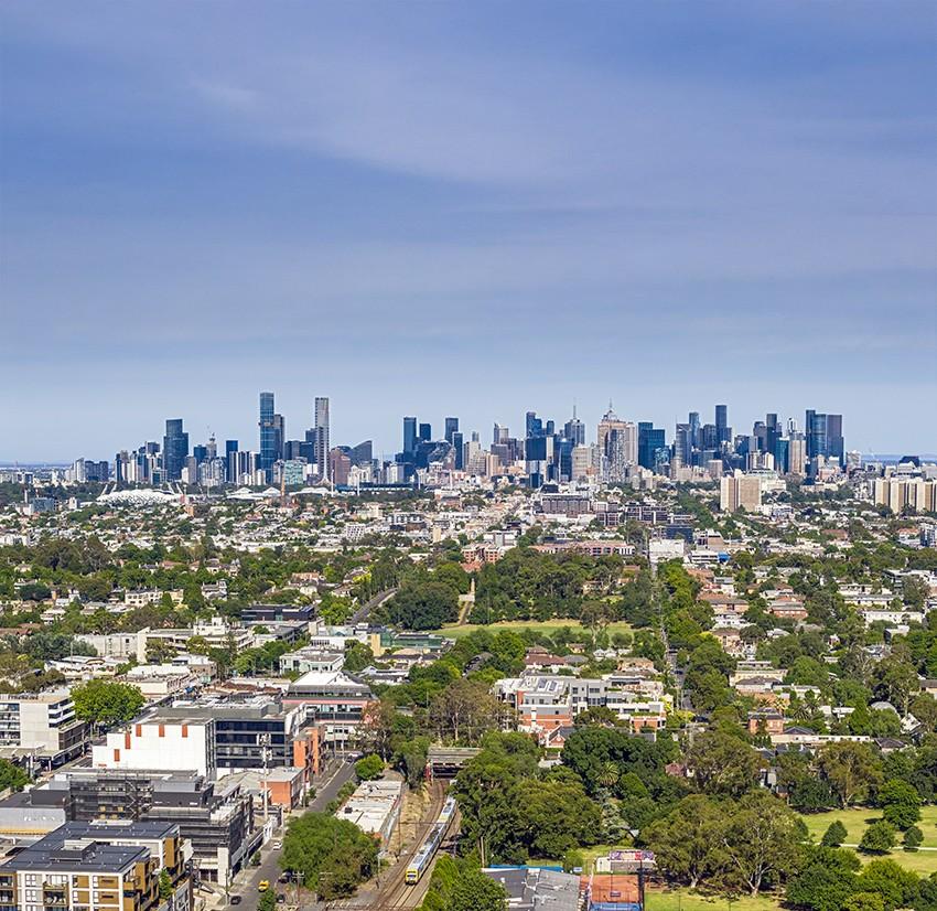 Wide birds eye view of Australian city skyline