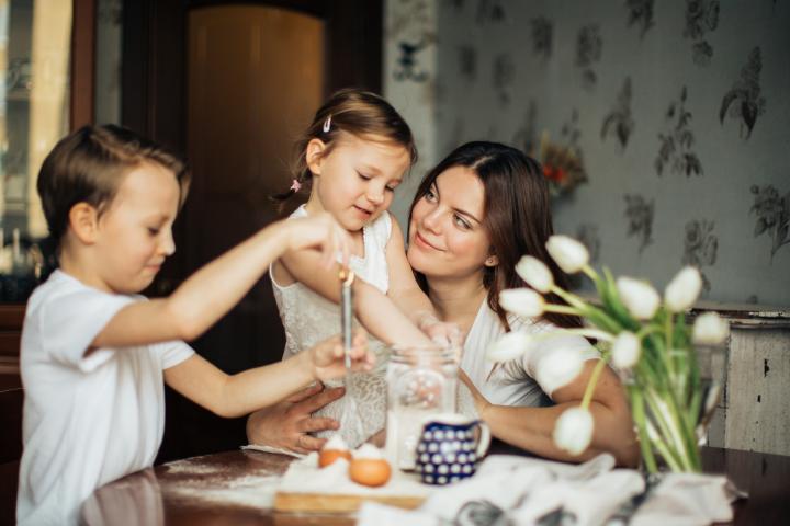 Family cooking in a house