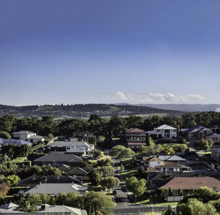 Aerial view of suburban houses