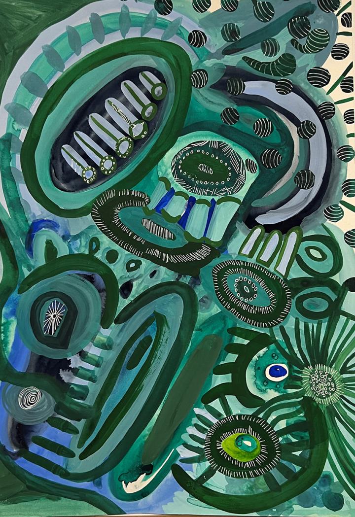 First Nations artwork by Kylie Caldwell featuring a green and blue colour scheme