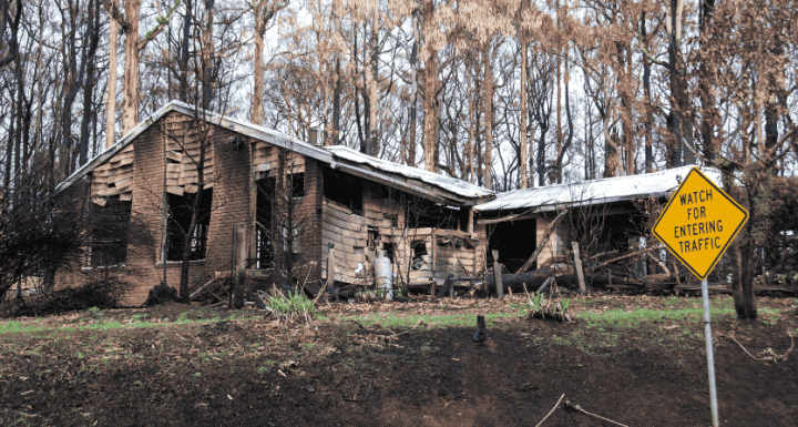 Image of house with extensive damage from Australian bushfire