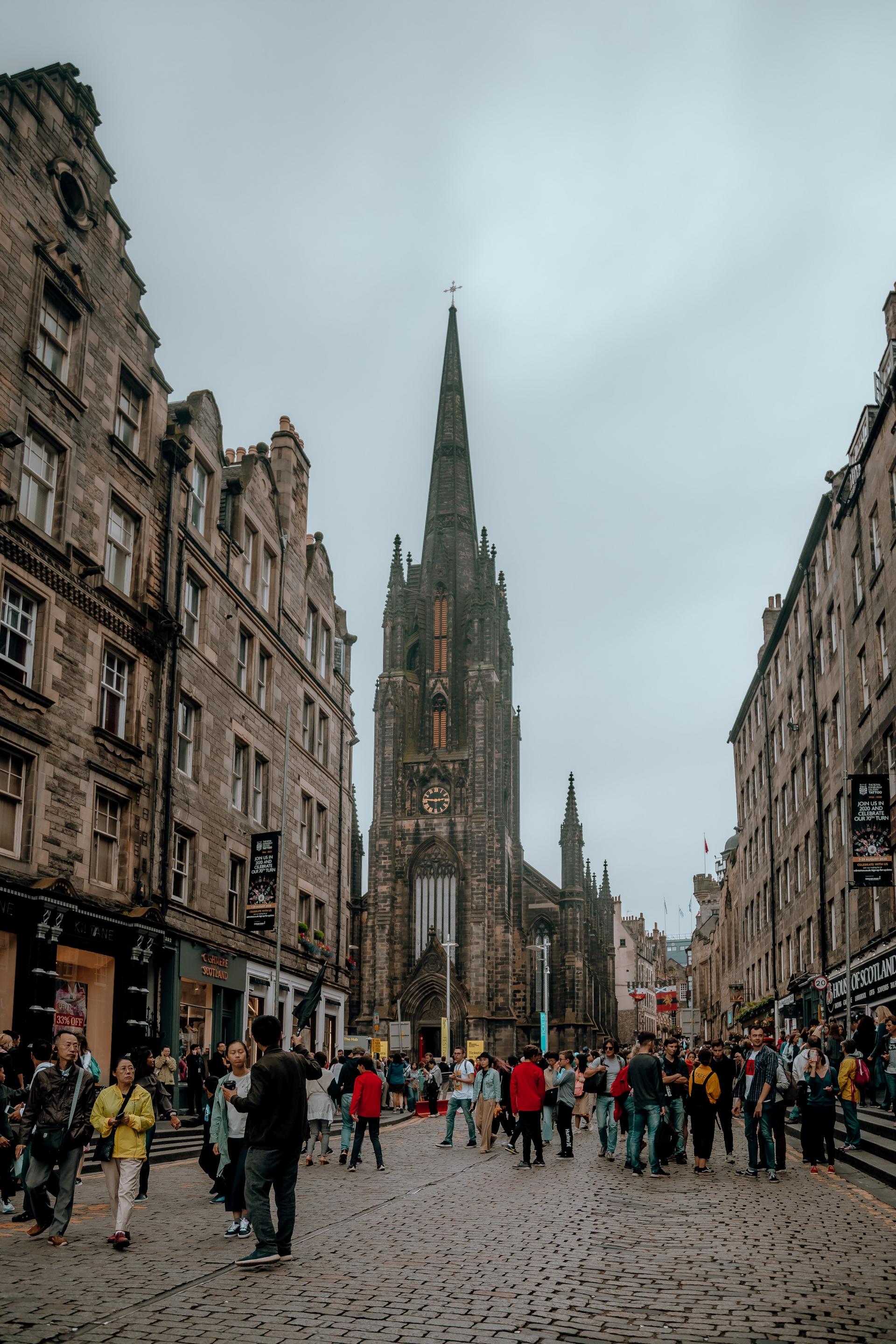 People walking on a Scottish street